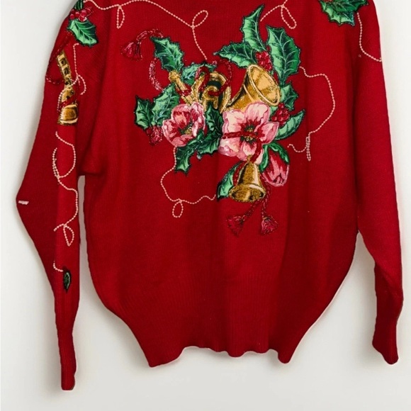 Ugly Christmas Sweater Sweaters - Vintage Festive Red Sweater with Floral Embroidery